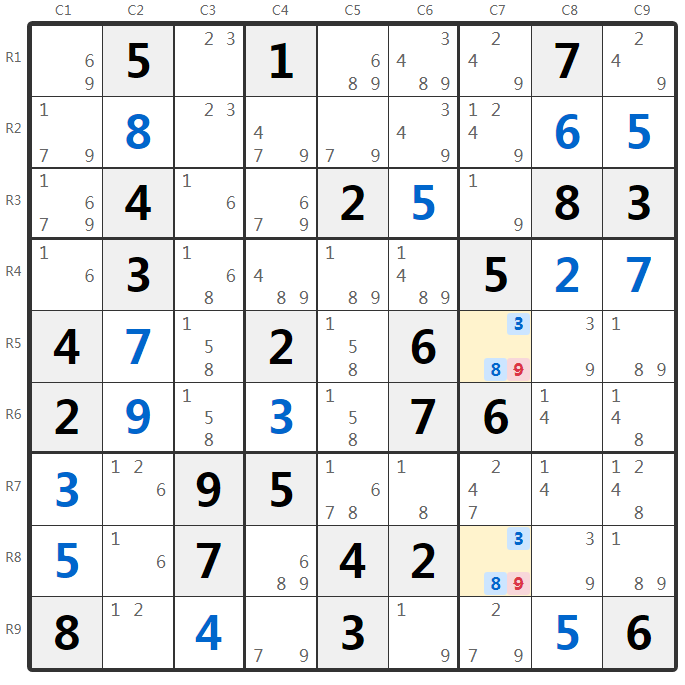 Hidden Pairs Example - Column Analysis
