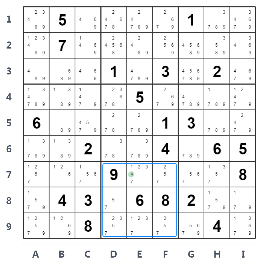 Hidden Single Example - Candidate Notation