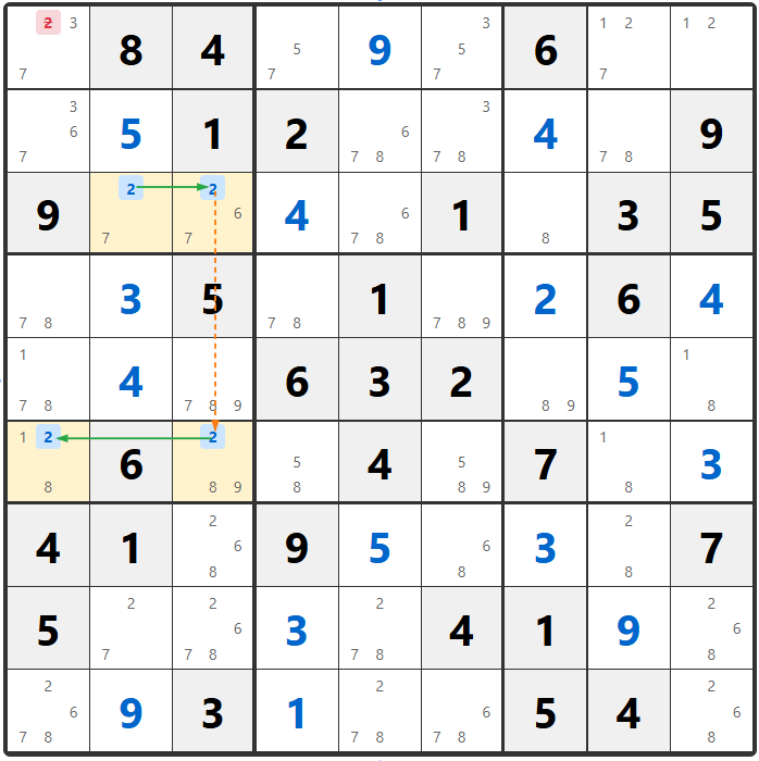 Sudoku Skyscraper Technique Example 1