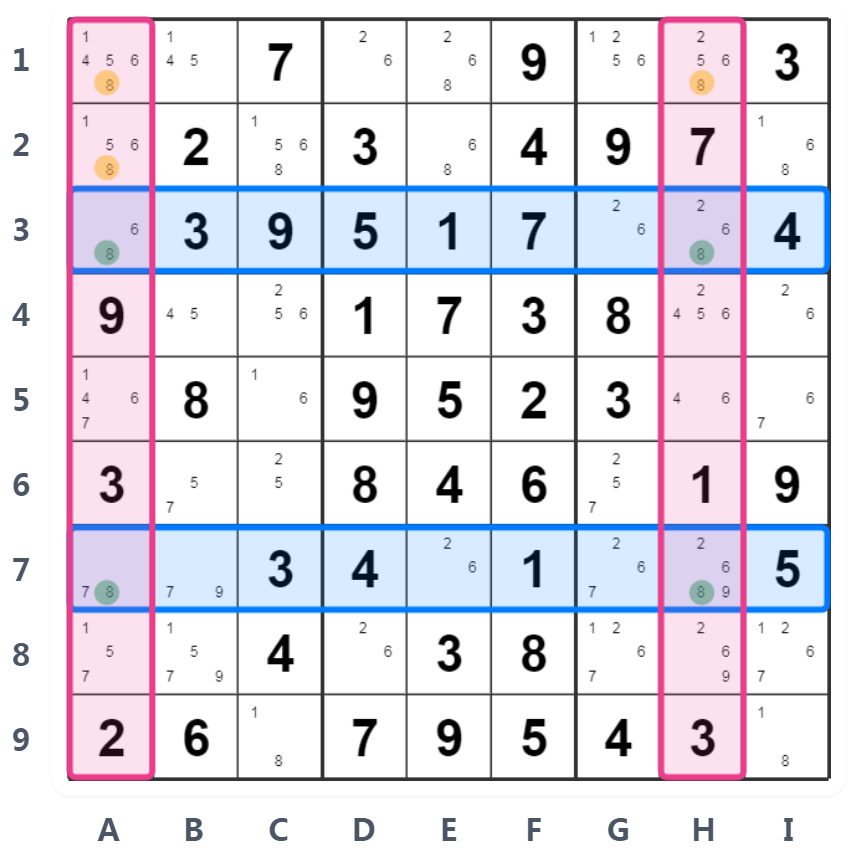 Sudoku X-Wing Technique Example