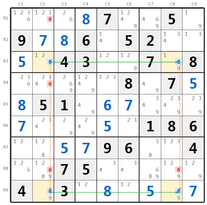 Sudoku X-Wing Example